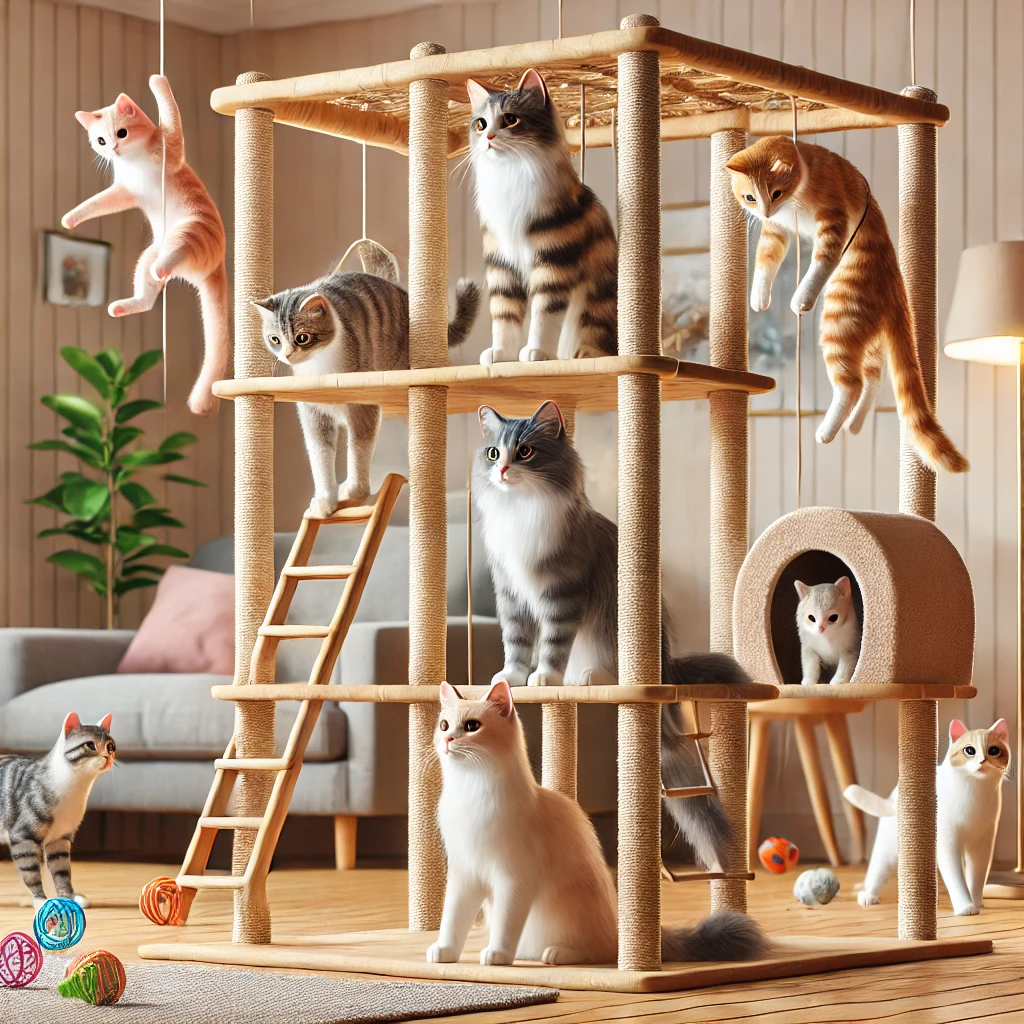 חתולים מטפסים ומשחקים
