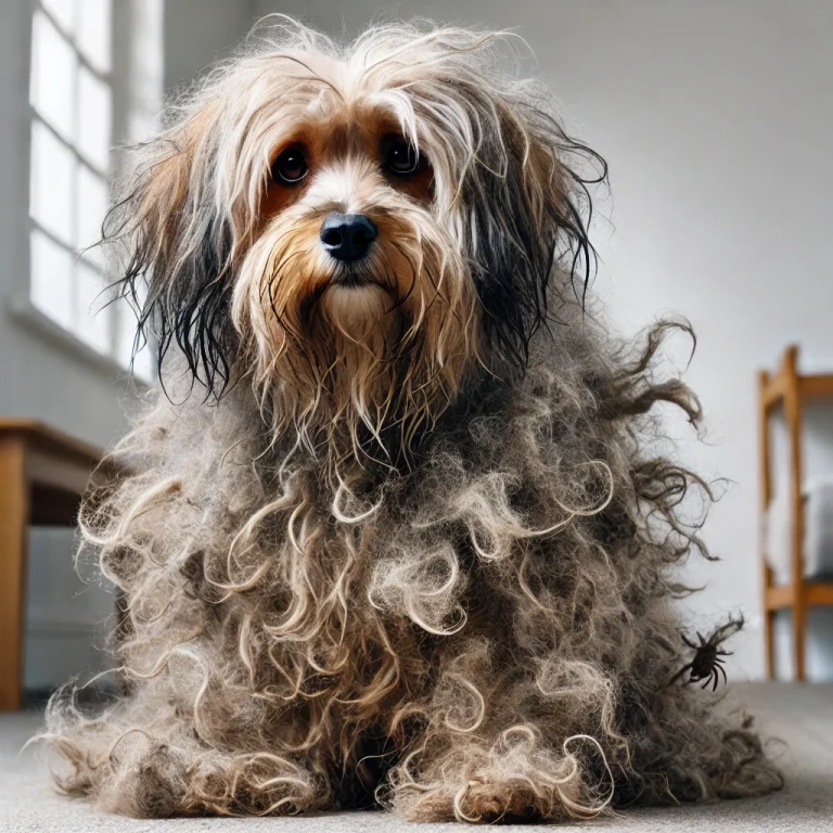 כלב עם פרווה וקשירות